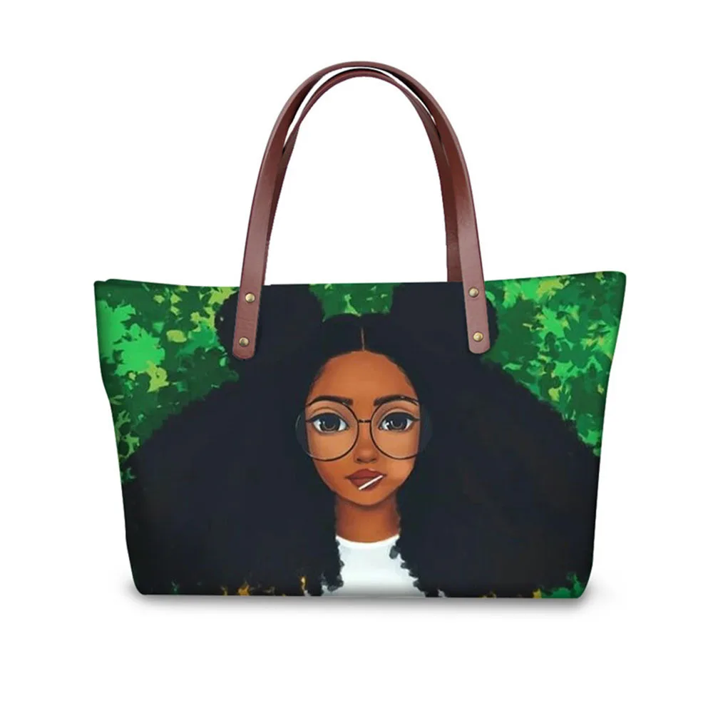 

Customized Women Top-handle Bags Black Art Afro Lady Girls Pattern Shoulder Bag for Girls Casual Tote Women's Handbags Fashion