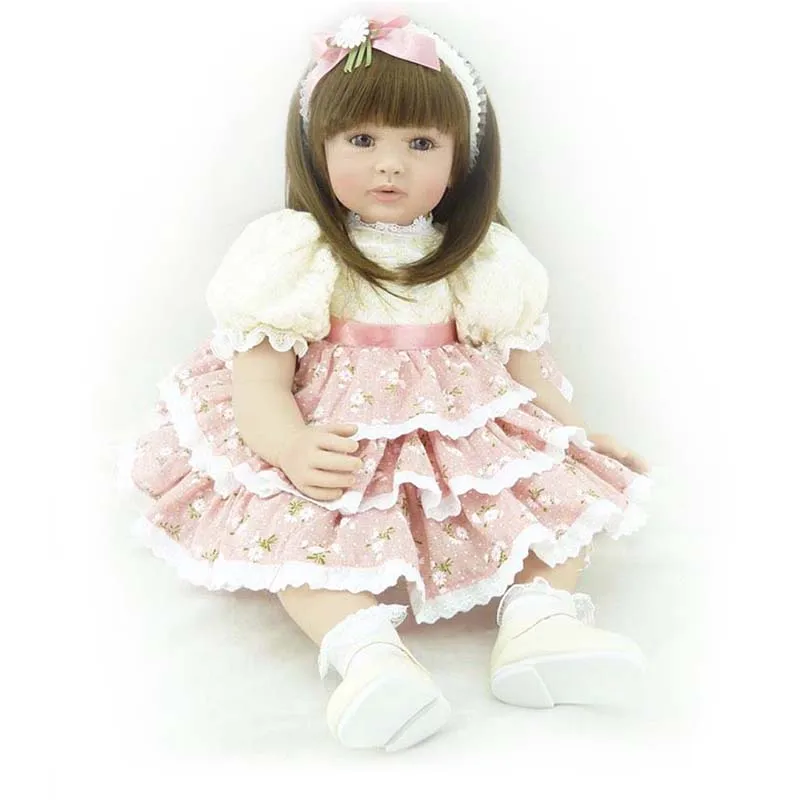 22 inch Fashion Simulation Doll Full Soft Vinyl & White Blouse Pink Skirt Lifelike Realistic Baby Toys Accompany for Gift|baby doll toy|doll