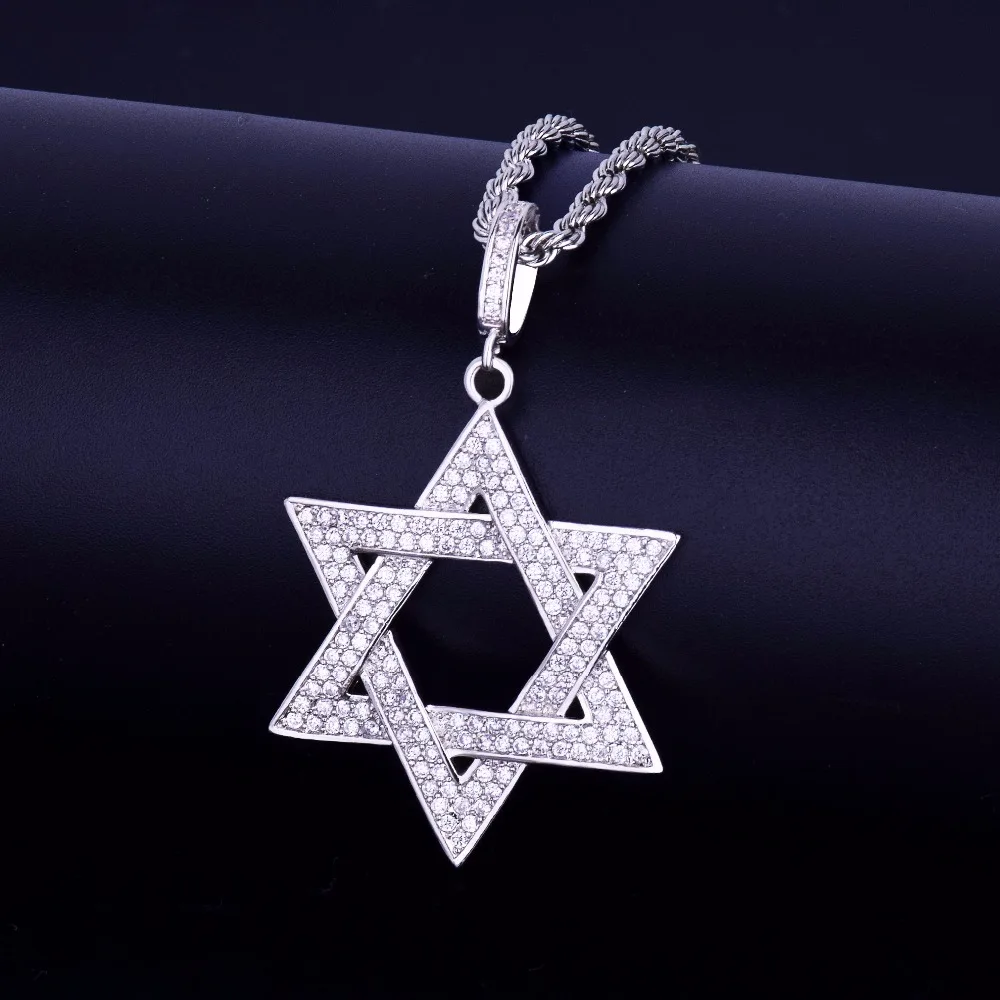 Iced Star of Danid ожерелье и подвеска СТАЛЬНАЯ ВЕРЕВКА цепь Золотой Цвет Bling кубический циркон мужские хип-хоп ювелирные изделия для подарка