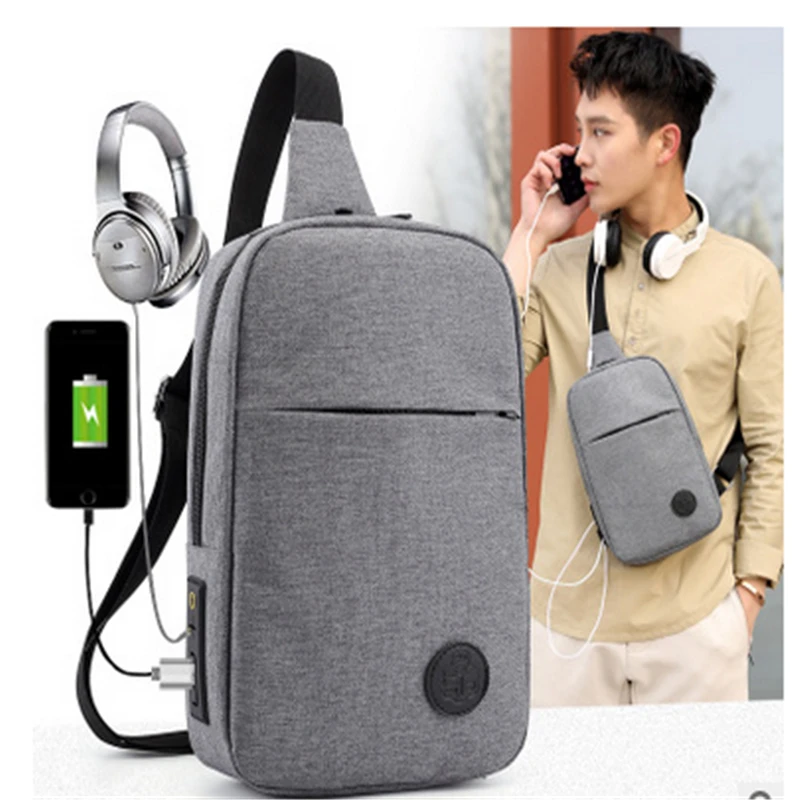 Duopindun Sac Homme для мужчин's сумка через плечо перевязь груди пакет холст материал одноцветное серый цвет зарядка через usb сумка