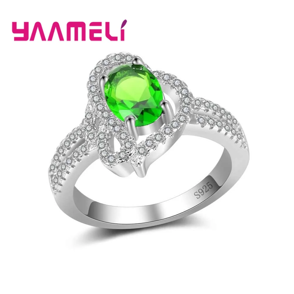 

Бесплатная доставка, овальная форма, красный/синий/зеленый/фиолетовый Фианит, кольцо, 925 пробы, серебристый, модное кольцо