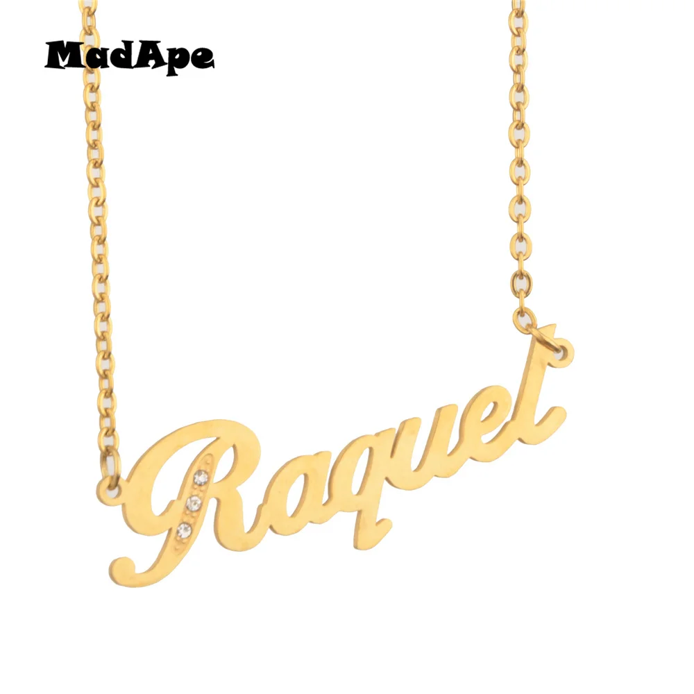 MadApe Gold Color Letter Raquel Pendant Chain Custom Stainless Steel Name Necklace Custom Women Men Personalized Name Necklace