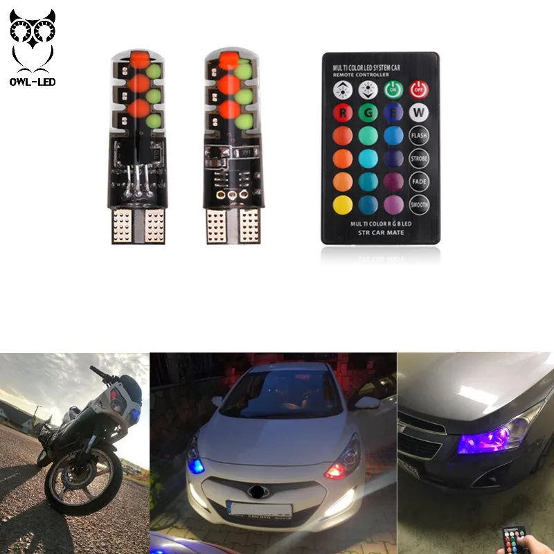 2019 Led W5W T10 RGB габаритный фонарь новый универсальный автомобильный COB 12smds красочные