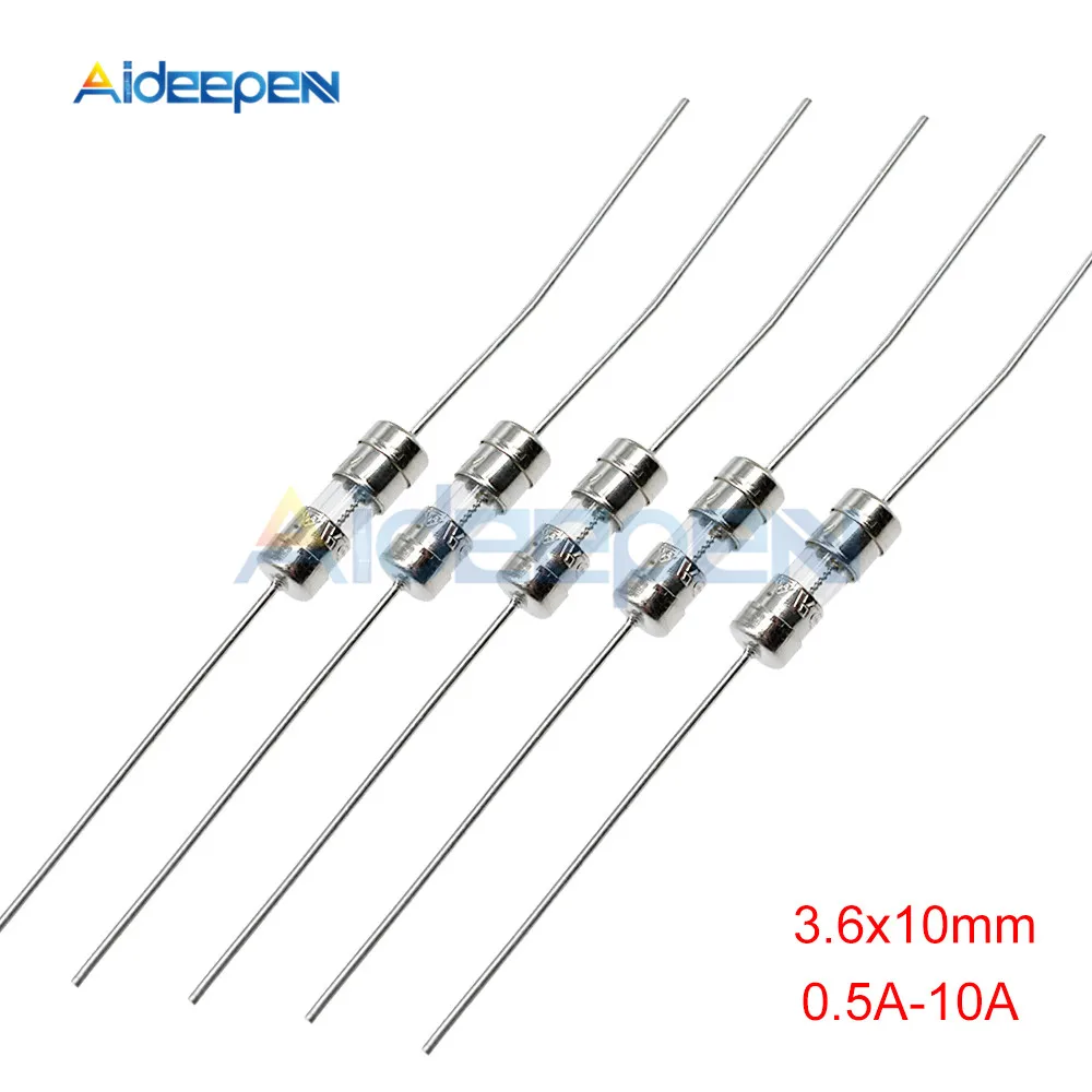 

10pcs/lot Glass Tube Fuse Fast Break With Pin 3.6x10mm 250V 0.5A 1A 1.5A 2A 3A 3.15A 4A 5A 6.3A 8A 10A