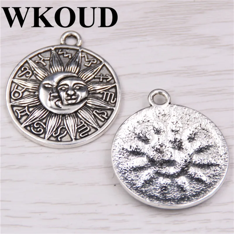 WKOUD 8 шт. античный серебряный астрологический медальон небесные Подвески Луна и солнце ювелирные изделия кулон для браслета ожерелье 29X25 мм