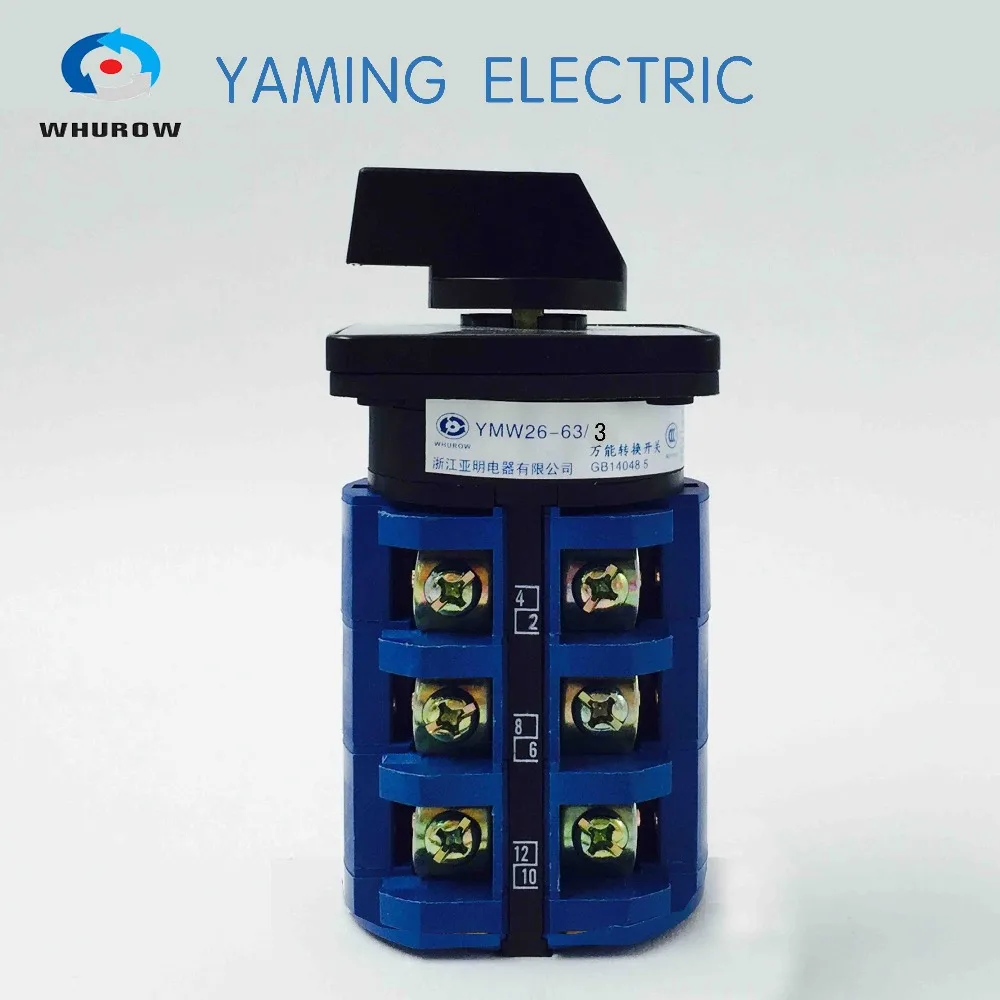 

TUV approved Free shipping universal Changeover switch 3 postion 690V 63A 3 poles rotary cam switch manual YMW26-63/3