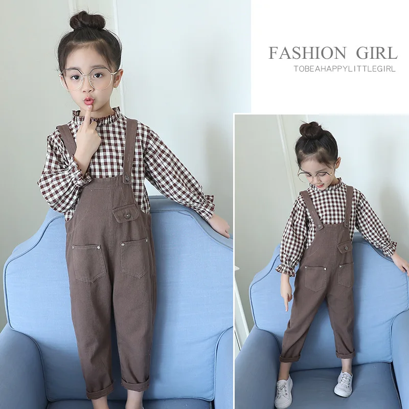 

Spring Autumn lovely Girls Clothing Sets Baby Clothing suits Casual Baby Girl Shirt+Suspender Pants 2pcs cute Suits kids Clothes