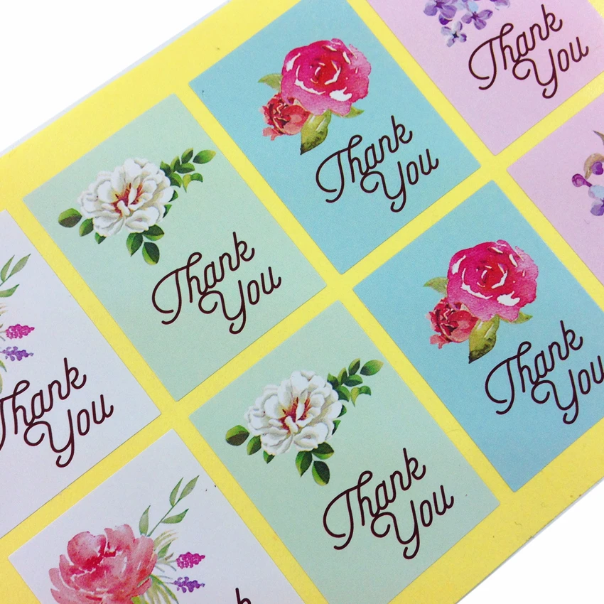 

80pcs/lot Beautiful Romantic Flower Thank You Rectangle Seal Sticker For Gift And DIY Sticker