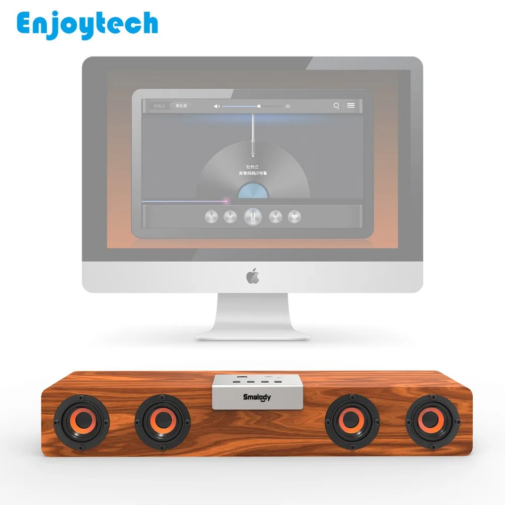 Wooden Wireless Bluetooth Speaker with 2400mAH Rechargeable Battery TWS Soundbar Subwoofer for Iphone Xiaomi Huawei Phones PC TV