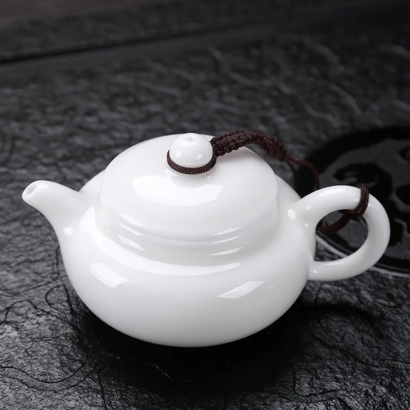 Dehua suet jade white porcelain Chinese household solid wood side teapot handmade health | Дом и сад