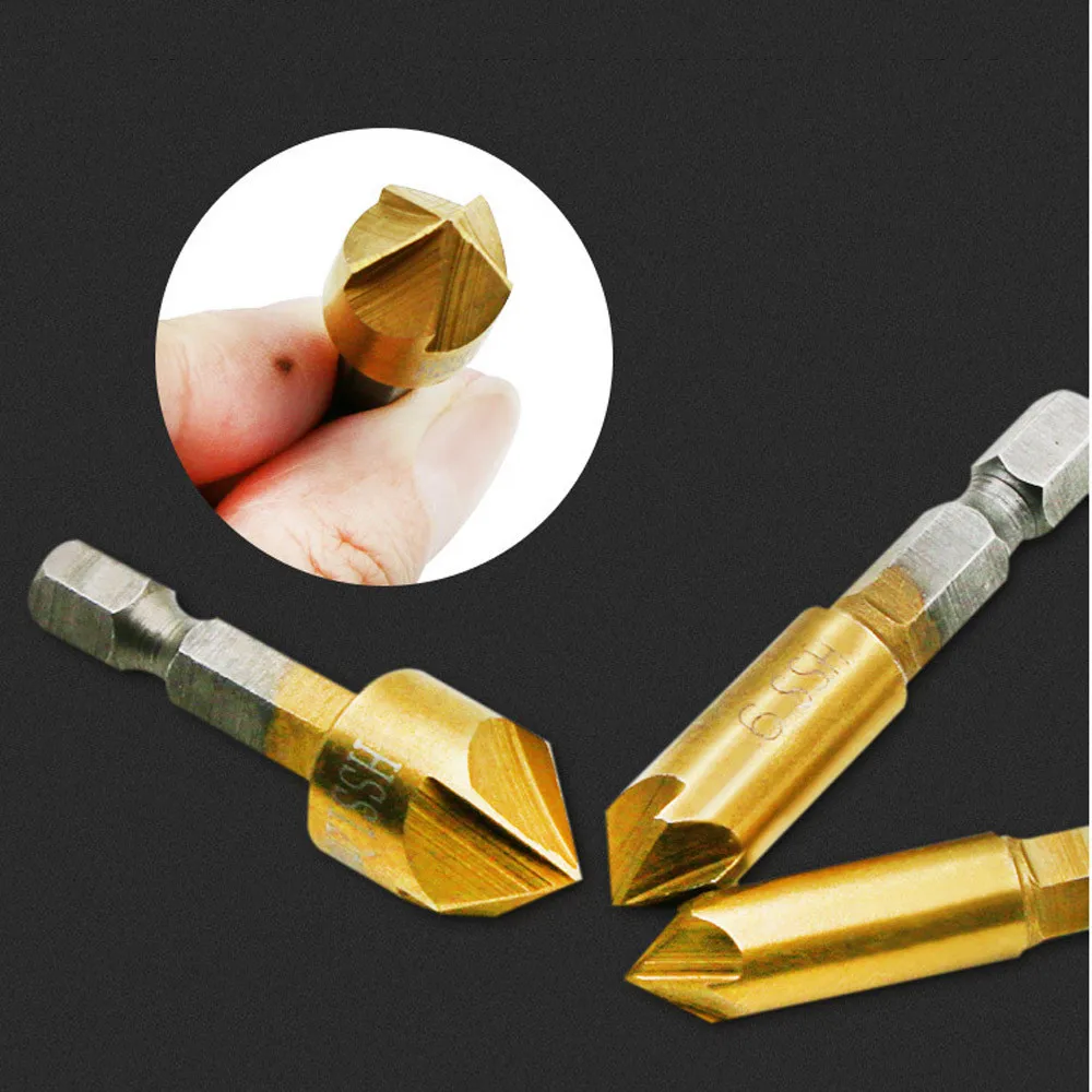 3 Pcs Drill Bits Flute Countersink Drill Bit Set Counter 6-19mm Sink Chamfer Cutter High Quality 3 Types For Wooden Planks