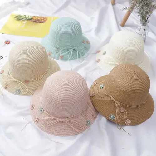 2pcs Girl Kids Beach Bucket Breathable Cap Straw Sun Hat+Shoulder Handbag Bag Size 3-8Y | Детская одежда и обувь