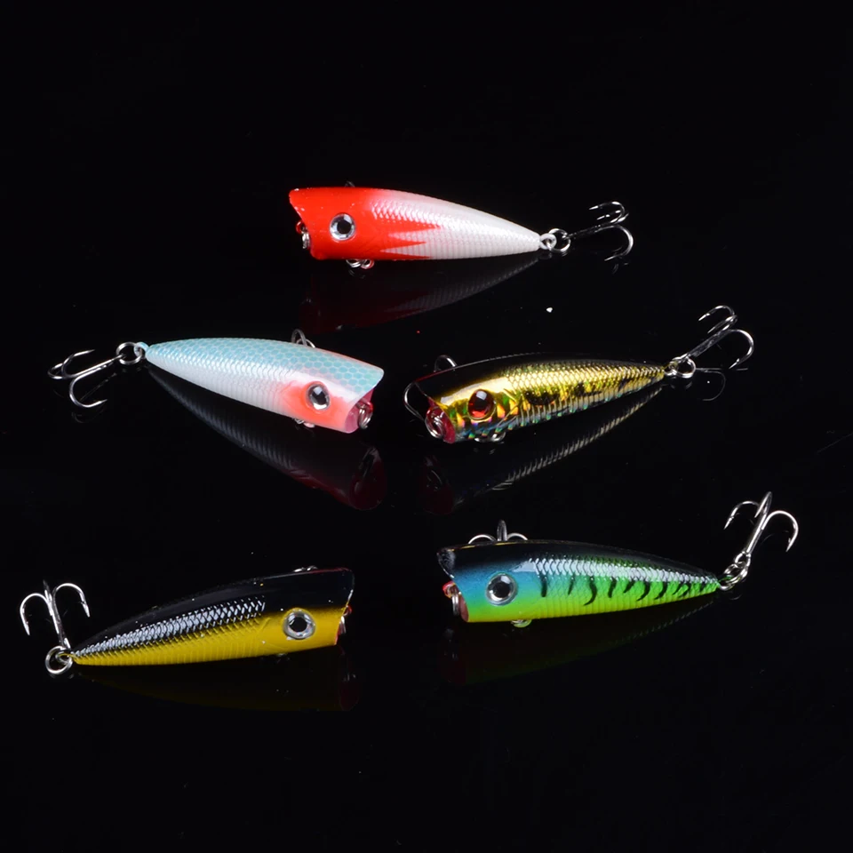 5pc Fishing Lure 6cm Tackle 6.4g Popper Wobblers 5 Color Bait 6# Hook With 3D Eyes | Спорт и развлечения