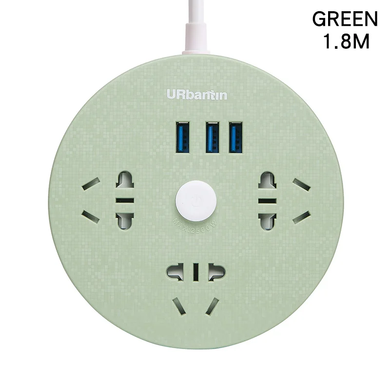 Urbantin силовая полоса 3USB 3AC розетка с Умной вилкой usb розетка удлинитель Быстрая зарядка для xiaomi samsung с вилкой EU AU - Цвет: GREEN