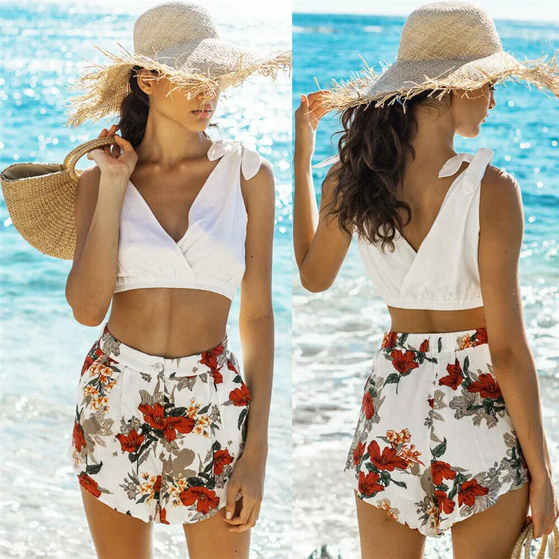 HIRIGIN USA Boho Цветочные женские шорты с бантом высокой талией тонкие повседневные