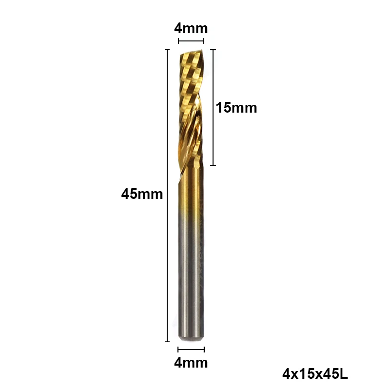 1pc 4x15x45mm XCAN 1 шт. 4 мм хвостовик с титановым покрытием Одна Флейта концевая фреза Карбид спиральная Концевая фреза ЧПУ Гравировальный Бит фреза - Длина режущей кромки: 1pc 4x15x45mm