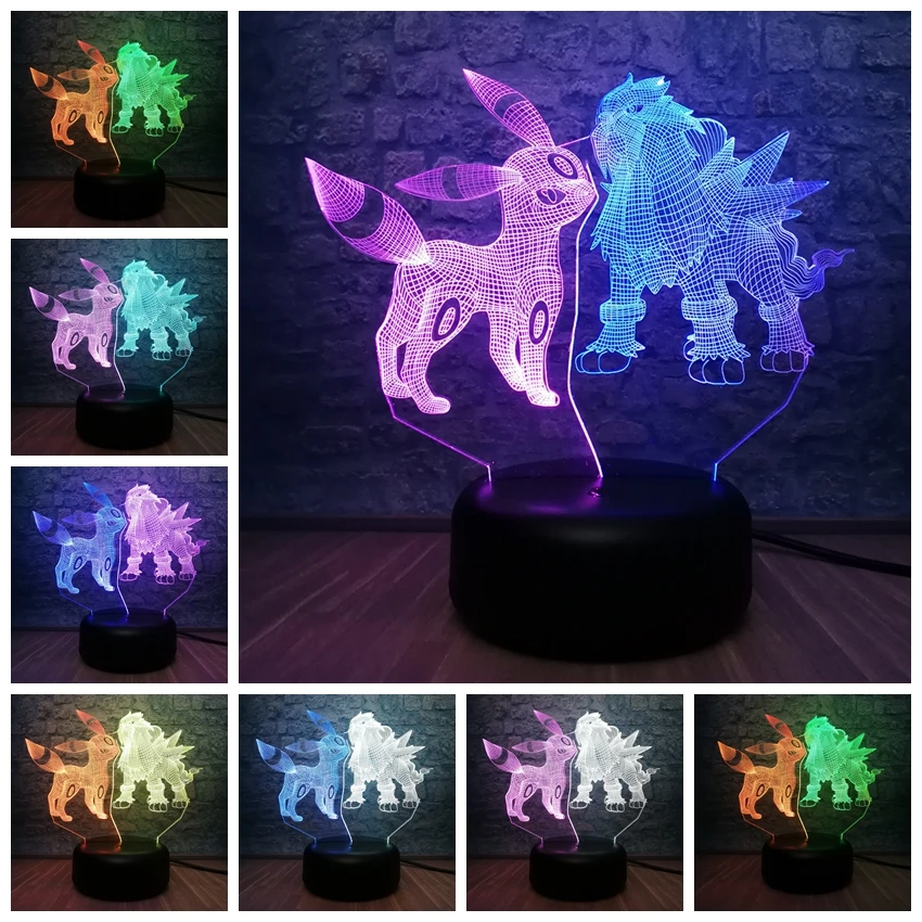 Мультяшный Покемон Umbreon $ Entei фигурки 3D смешанный светодиодный светильник RGB Blub 7