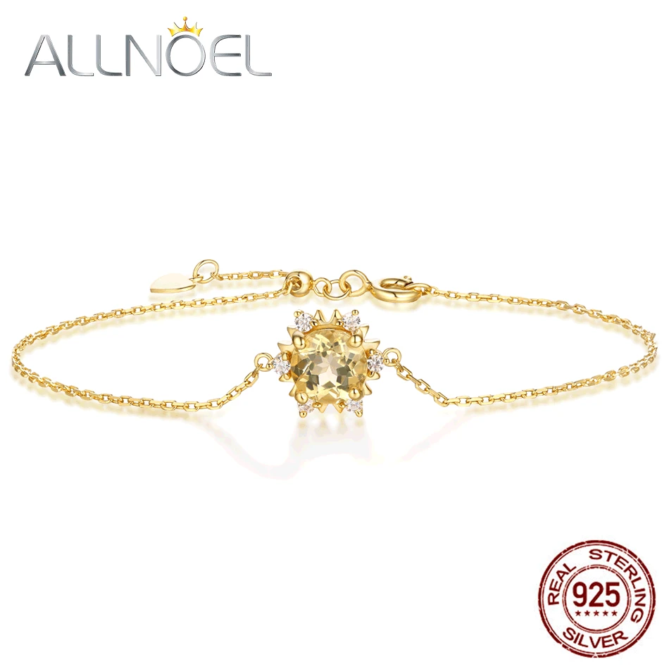 

ALLNOEL Gemstone Bracelet For Women 100% Natural Rose Gold Citrine Topaz Sun Flower Gorgeous Silver 925 Sterling Wedding Jewelry