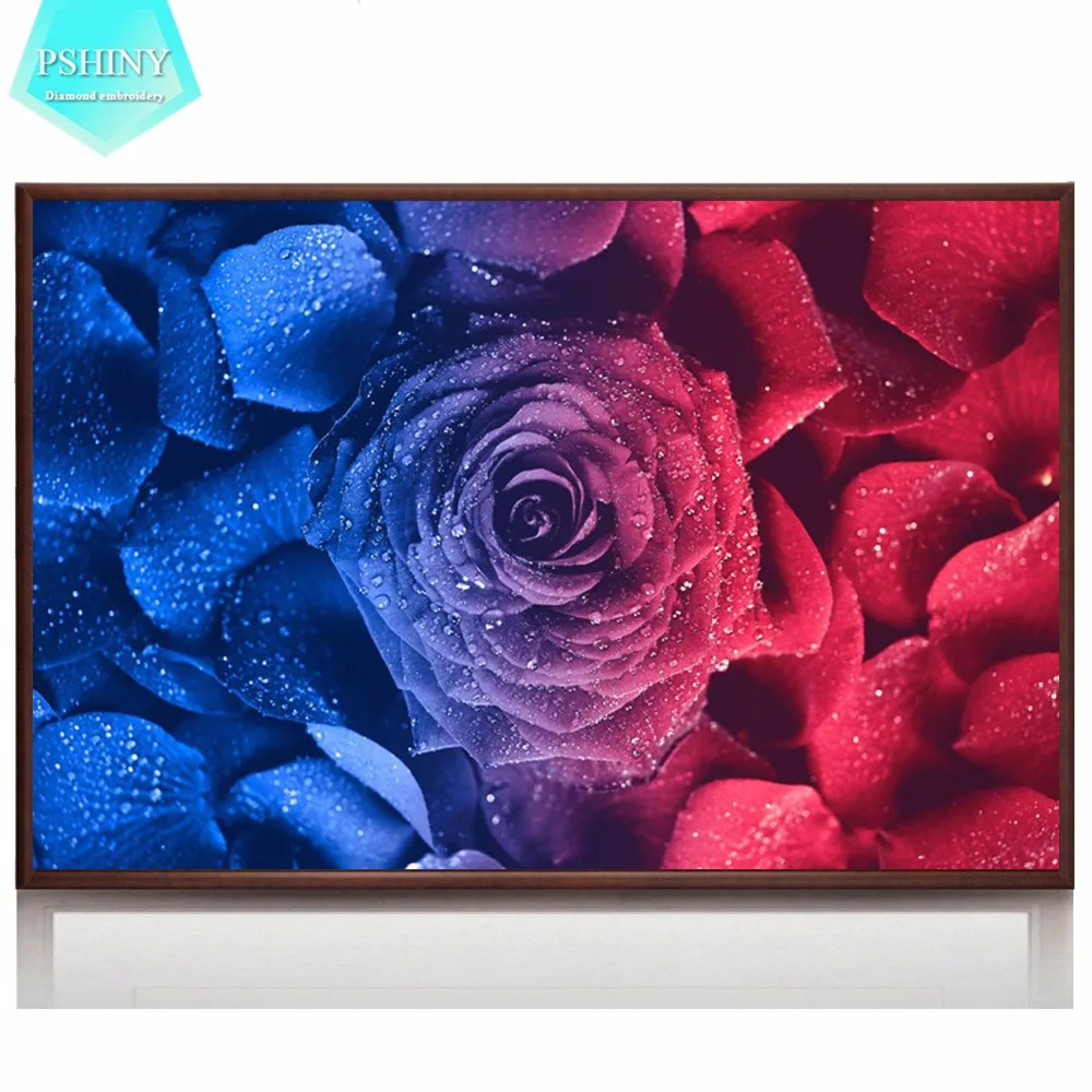 Алмазная 5D Вышивка PSHINY картина с цветами Красной и синей розы полная выкладка