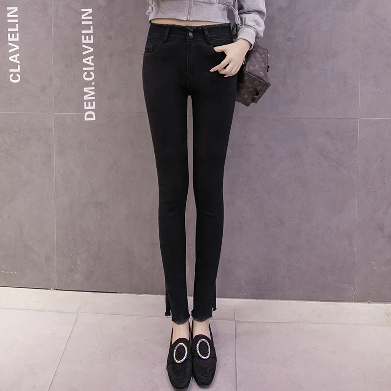 Женские джинсы с высокой талией Осенние эластичные в Корейском стиле для