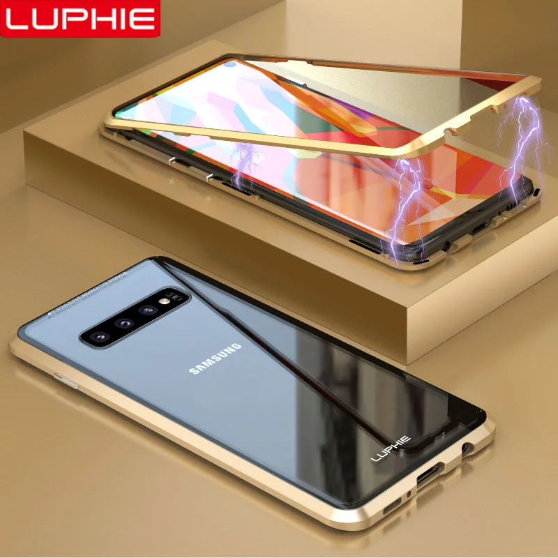 Магнитный чехол LUPHIE для Samsung Galaxy S10 Plus S10e прозрачная Задняя стеклянная крышка