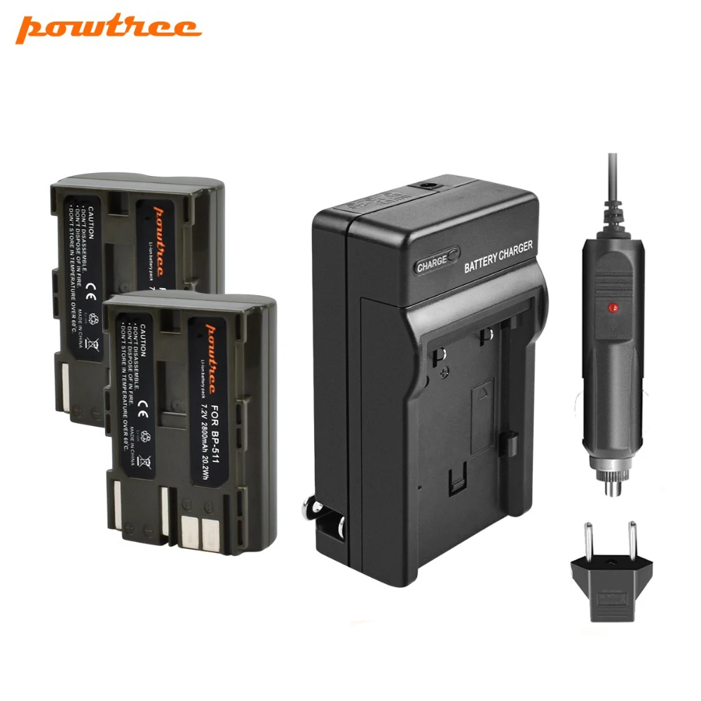 Powtree 7 2 V 2800mAh BP-511 BP-511A BP 511A батарея + зарядное устройство для Canon EOS 40D 300D 5D 20D 30D 50D 10D D60