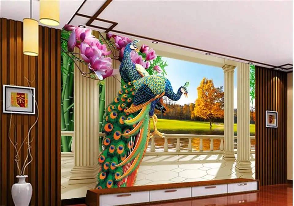 3d Custom photo mural wallpaper Peacock fortune tree setting wall decor painting murals for walls 3 d | Обустройство дома