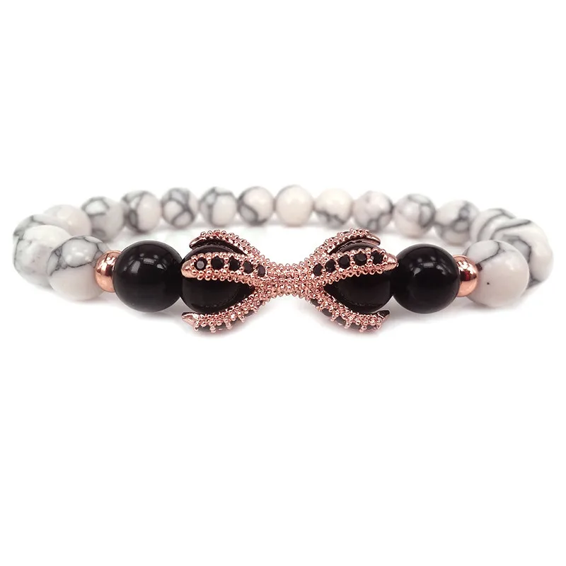 Натуральный Черный Оникс Камень с белым Howlite микро проложить CZ бусины и розовое