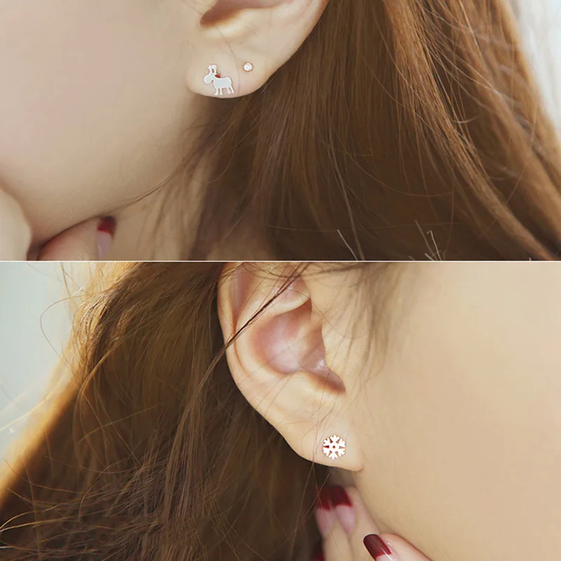 RONGQING 2018 New Jewelry 1Pair/lot Animal studs Snowflake Christmas gift silver Auricular needling Earring earrings for women | Украшения