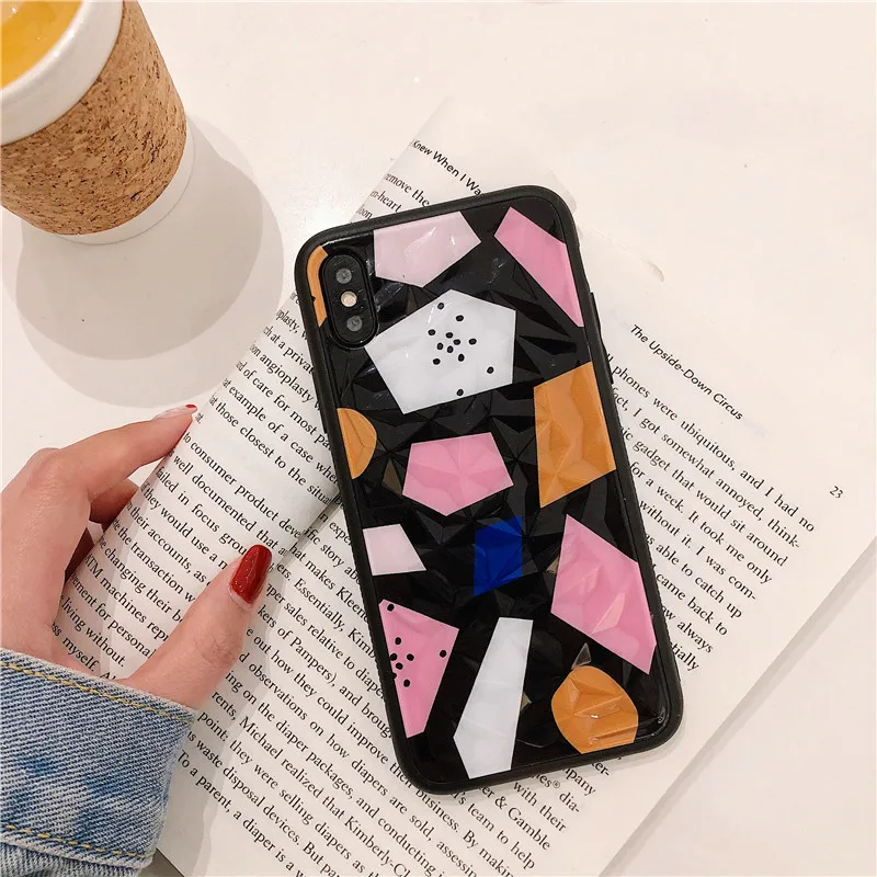 interesting diamond pattern irregularity square black phone Case For Apple iphone 6 6s 7 8 Plus X XS XR MAX epoxy case |
