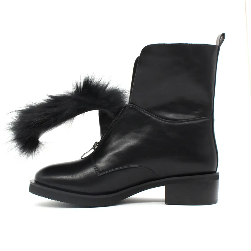 Женские ботильоны на молнии FUN VILLE черные ботинки плоской подошве с круглым