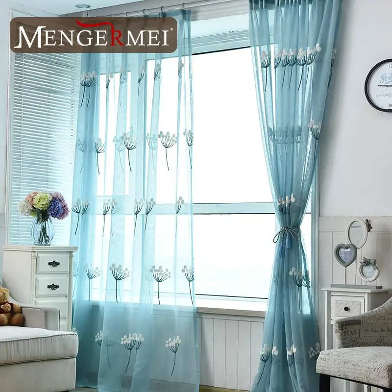 MENGERMEI простые Цветочные вышитые шторы вуаль синие тюль обработка окна для