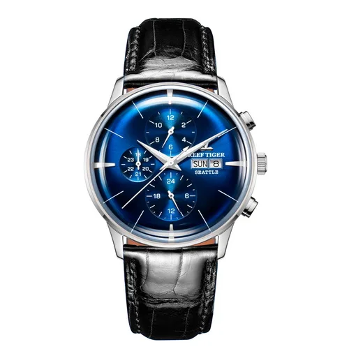 Reef Tiger Classic Serier RGA1699 мужские модные деловые часы с двойным календарем автоматические механические наручные часы-серебро - Цвет: p3