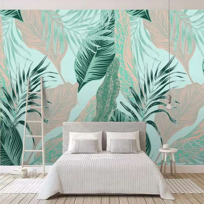 

3d wallpaper mural fresh rainforest plant banana leaf sofa living room TV family art background wall silk waterproof material