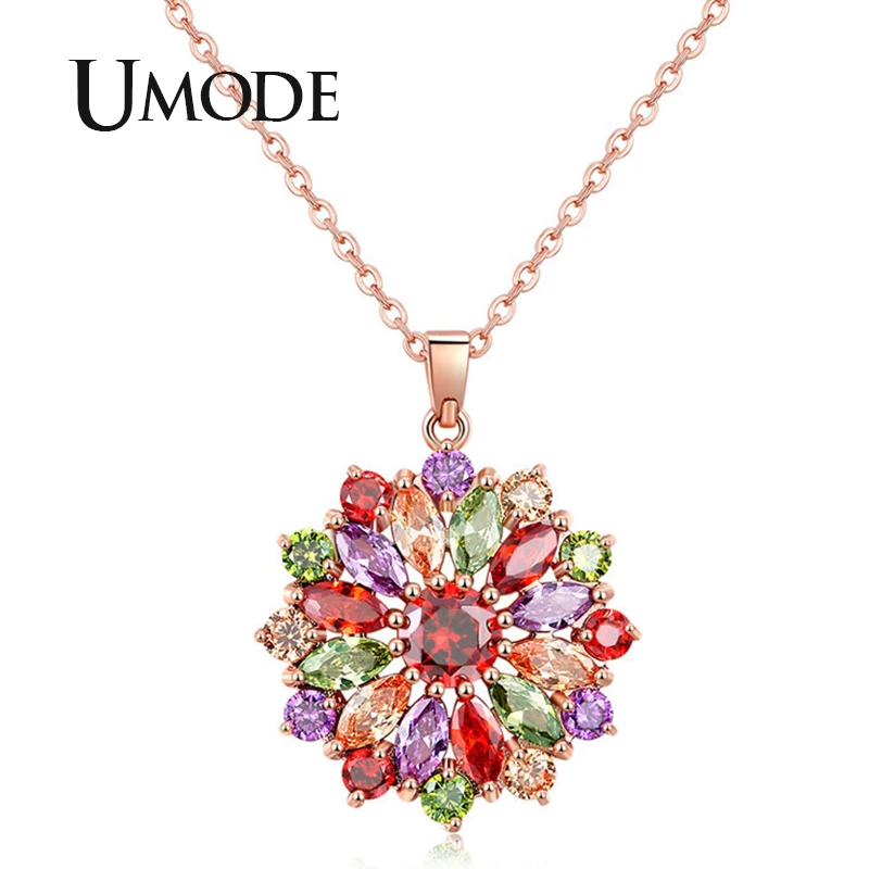 UMODE Новые Красочные CZ Циркон геометрический цветок кулон ожерелья для женщин