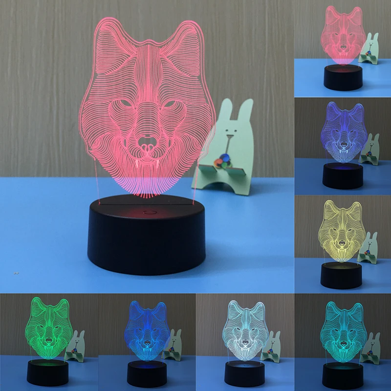 Ночник светильник голова волка 3D светодиодный настольная лампа для сна