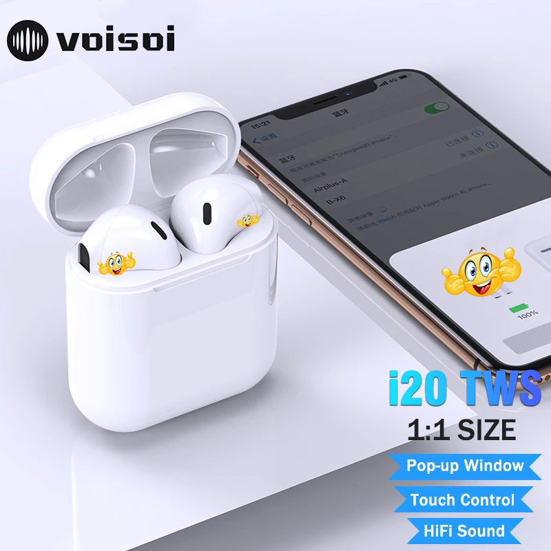 Новинка i20 TWS Pop-up W1 чип 1:1 Bluetooth наушники 6D супер бас звук беспроводные i20tws PK i10 i60 i80