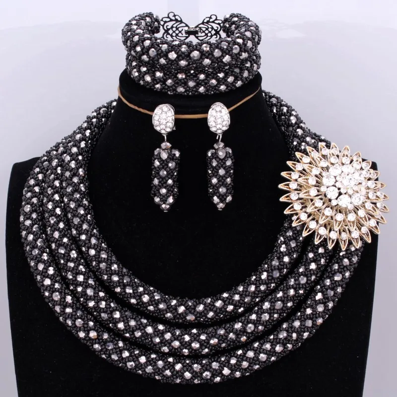 Свадебное ожерелье черный женский ювелирный набор нигерийские бусы круглые
