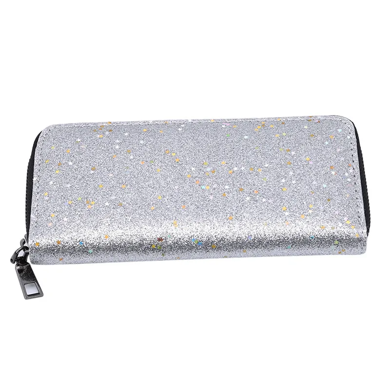 Silver Длинные кошельки, кошелек, клатч, Женский держатель для карт, Блестящие Блестки, кошельки, модные женские кошельки на молнии, блестящие вечерние кошельки - Цвет: Silver