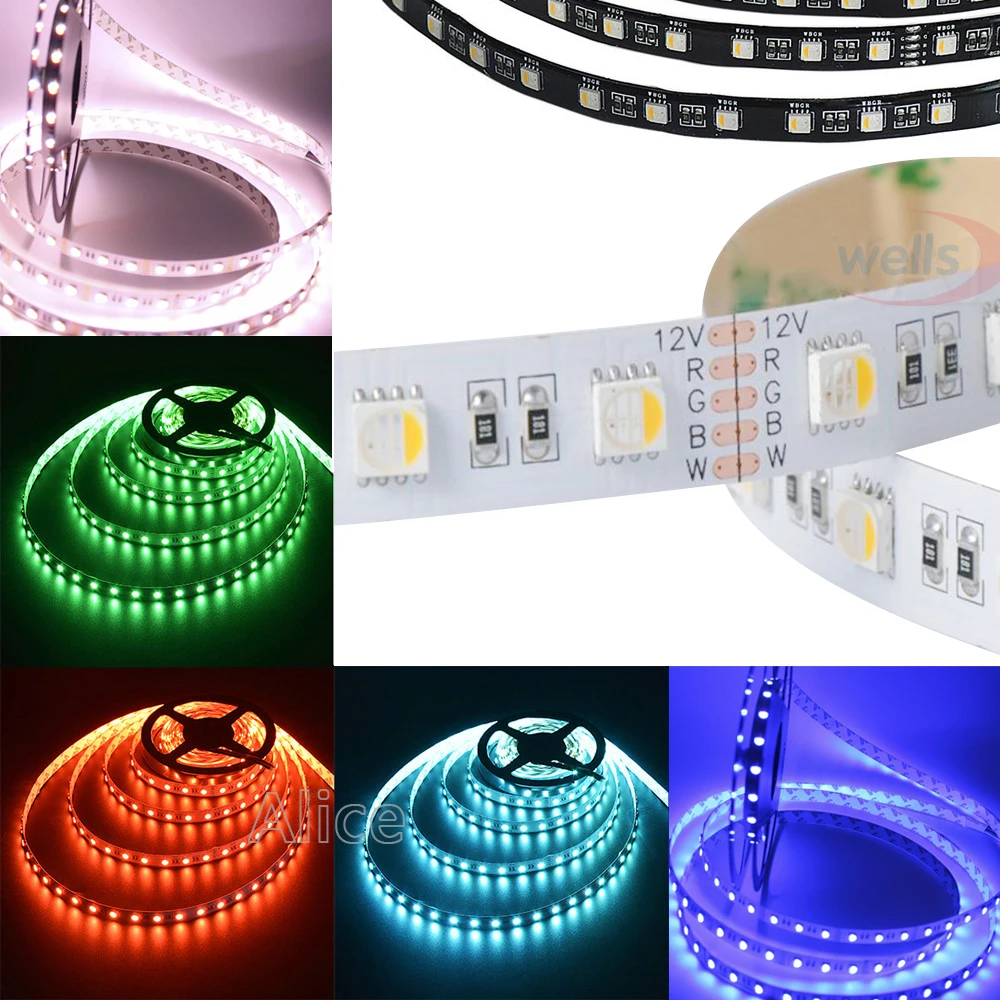 5M/lot DC12V RGBW/RGBWW  4 color in 1 led chip 60Leds/m 300leds Waterproof IP30/65/IP67 5050 SMD flexible LED Strip light