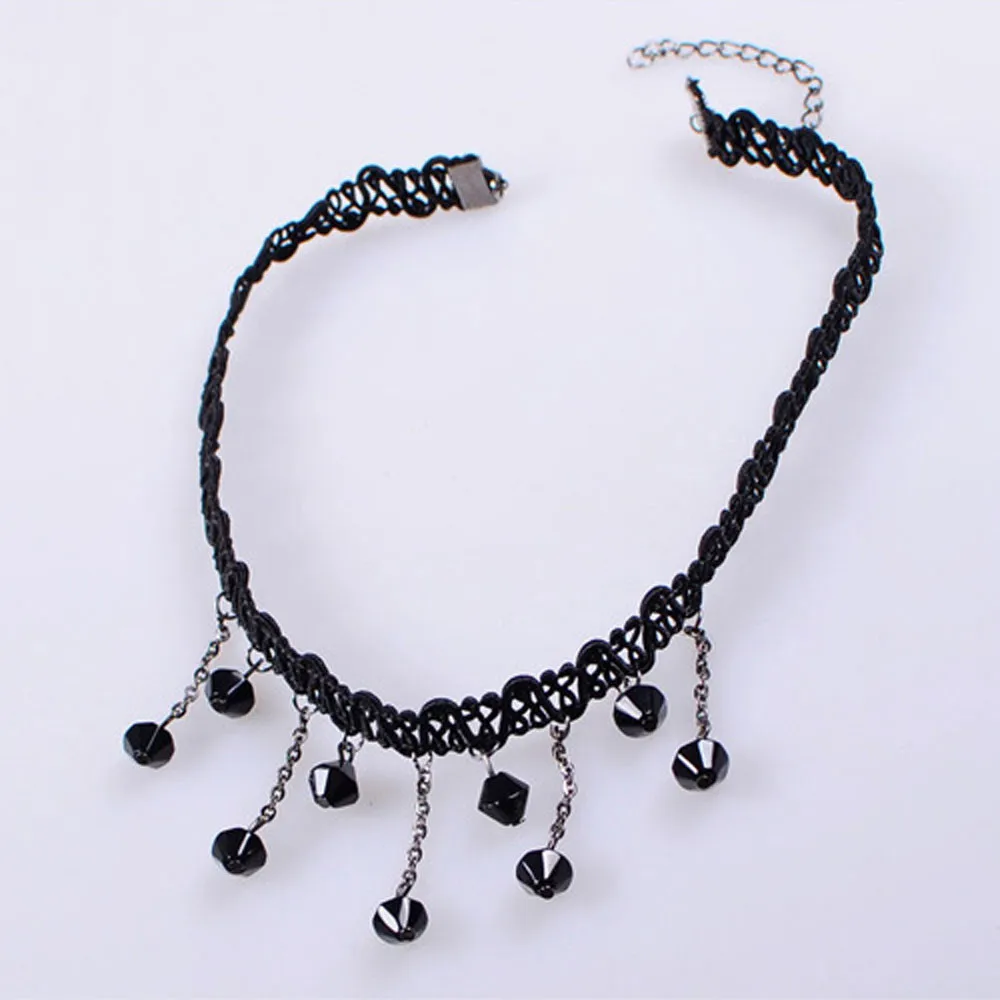 Модные элегантные женские черные бусины кулон Кристальный нагрудник цепочка