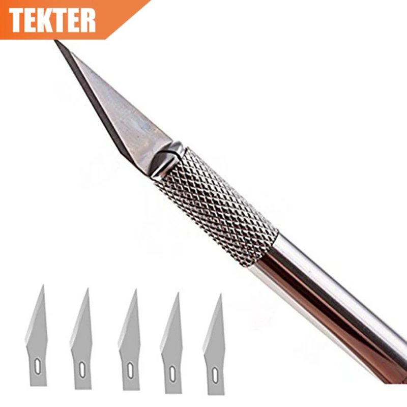 TEKTER Metal Handle Hobby Knife Cutter Craft knife Pen with 5pcs Blade Knives set for PCB Phone Repair DIY tool | Инструменты