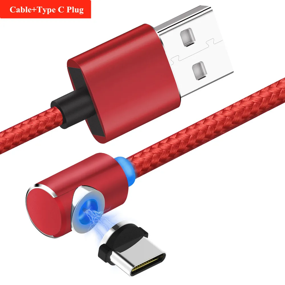 10 шт./ 90 градусов 1 м 3.28ft светодиодный магнитный кабель Micro USB для iPhone samsung 3 в 1 IOS type C кабель зарядного устройства Быстрая зарядка - Цвет: NEW Red TypeC Cable
