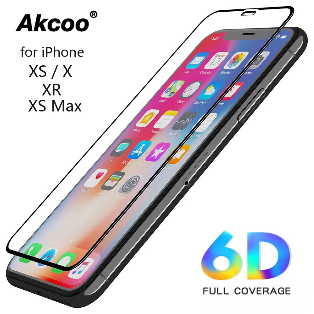 Akcoo 6D изогнутые закаленное Стекло Экран протектор для iPhone XS XR Максимальная Защита