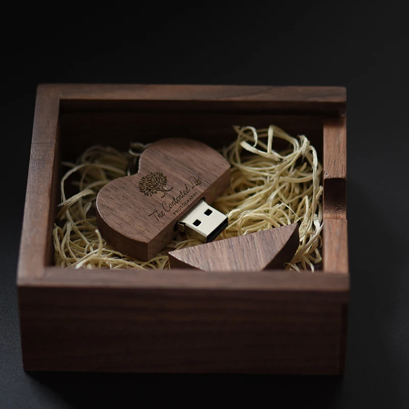 SHANDIAN логотип на заказ Деревянный Сердце USB+ коробка флэш-накопитель Флешка 32 ГБ 16 ГБ 8 ГБ 4 ГБ карта памяти фотографии свадебные подарки