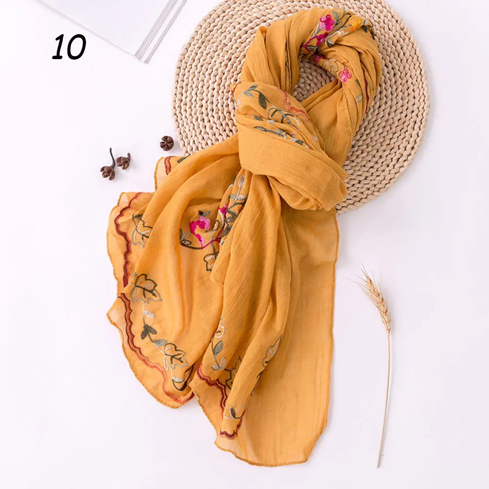 10 Turmeric Scarf Sparsil весенний шарф из хлопка и льна, женские шали, высокое качество, вышивка, дорожные шарфы, тонкий мягкий большой хиджаб, женский шарф - Цвет: 10 Turmeric Scarf