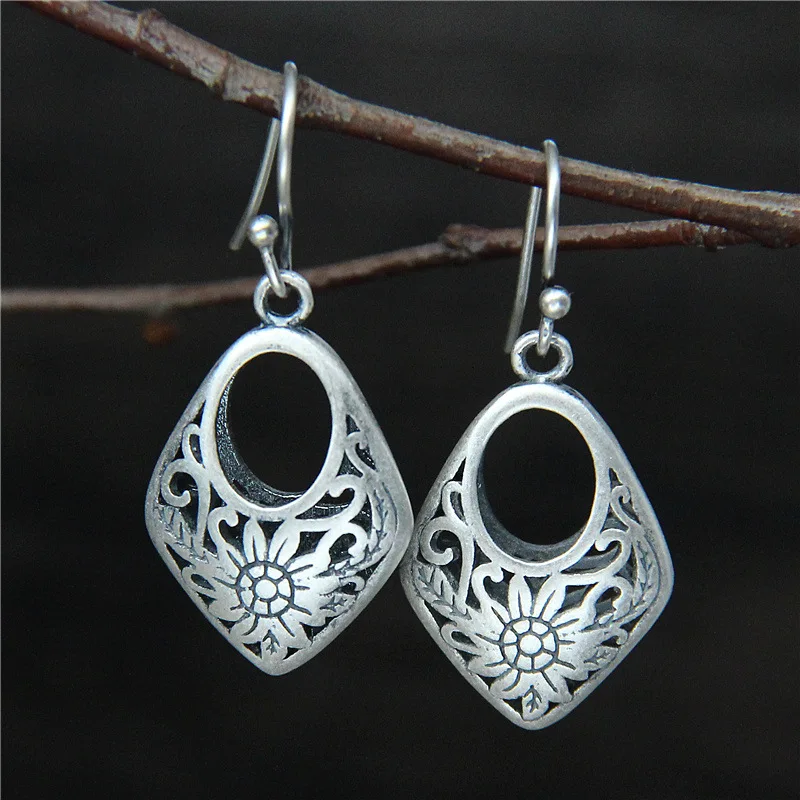 

2018 Time-limited Earings Fashion Jewelry Hollow Out Sunflower Earrings Thai Restoring Ancient Ways S925 Leaves Female Products