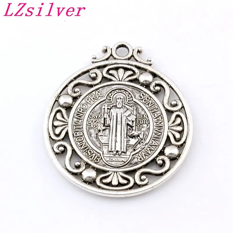 Antique silver 20 шт./лот старинное серебро-святой Бенедикт Нурсийского патрон против зла медаль подвеска из сплава Подвески 40X45,5 мм A-483 - Окраска металла: Antique silver