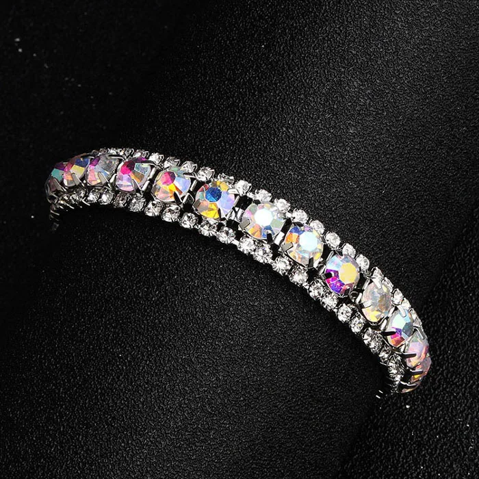 AB Crystal SLBRIDAL Мода, металлическим украшением и закругленным Стразы ab Crystal Модные женские туфли браслет девушки браслет для невесты браслет - Окраска металла: AB Crystal