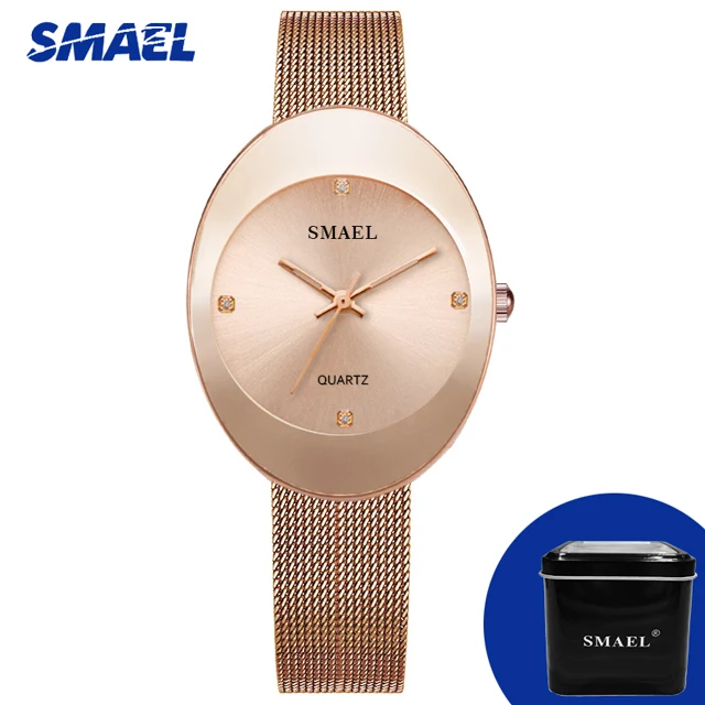 Rose Gold Бренд SMAEL женские наручные часы из розового золота ультра тонкие сетчатые кварцевые часы из нержавеющей стали женские часы Reloj Mujer Relogio Feminino - Цвет: Rose Gold